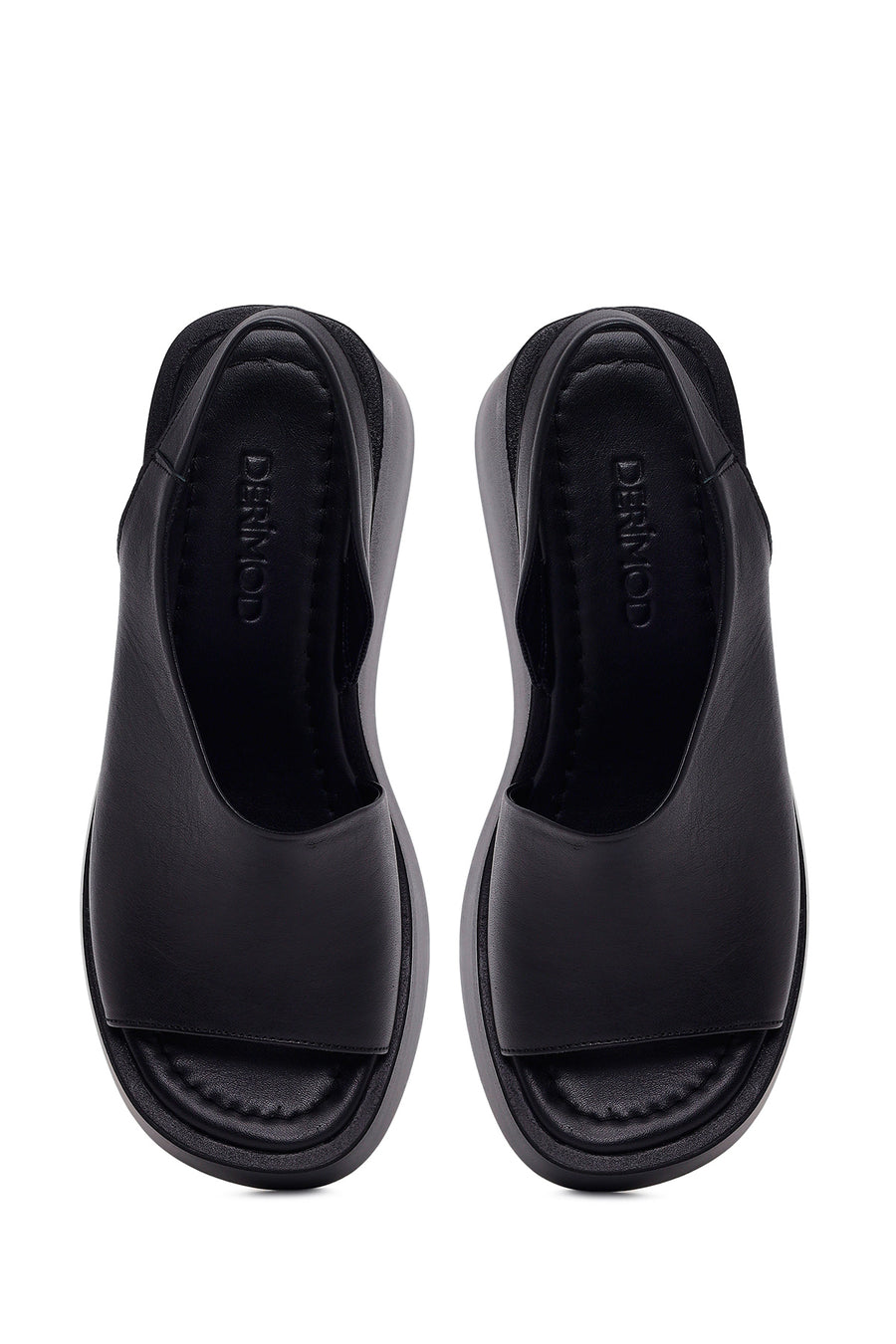 Woman Black Wedge Heel Leather Comfort Sandals