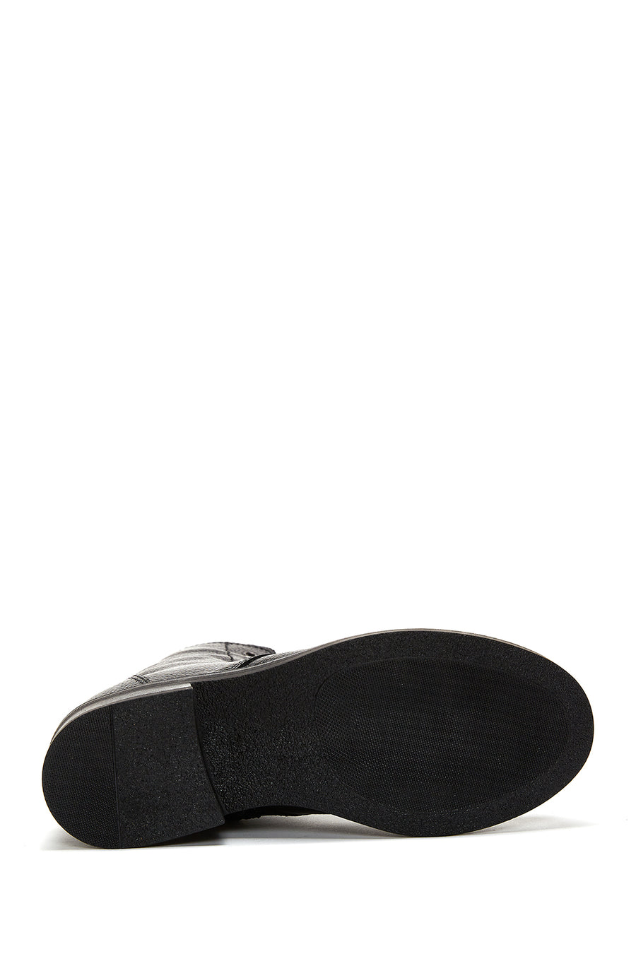 Women's Black Leather Zippered Stone Flat Boots