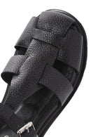 Women's Black Ankle Strap Thick Heel Leather Sandals | Derimod