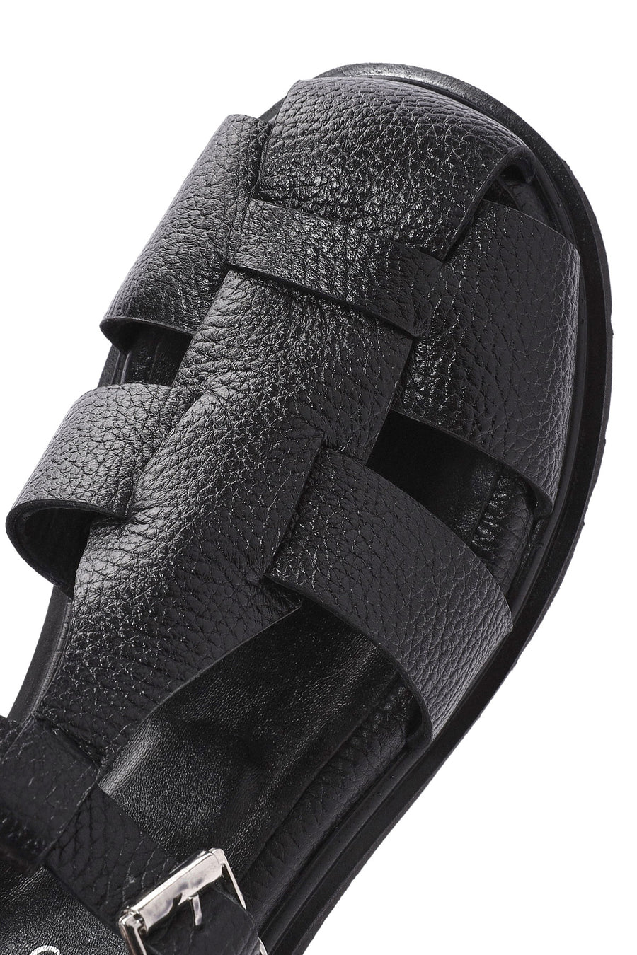Women's Black Ankle Strap Thick Heel Leather Sandals