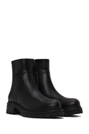 Woman Black Zip Closure Thick-Soled Leather Boots | Derimod