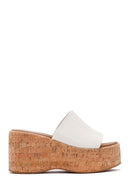 Women's Ecru Leather Wedge Heel Slippers | Derimod