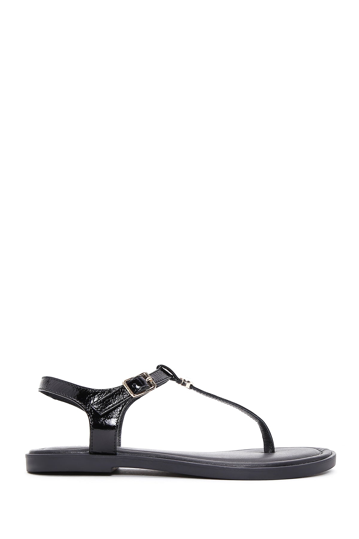 Kadın Siyah Rugan Deri Parmak Arası Sandalet 23SFD270016 | Derimod