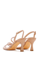 Women's Beige Ankle Strap Stone Thin Heel Sandals | Derimod