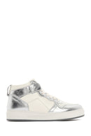 Women's Silver Leather High Top Sneaker | Derimod