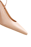 Women's Beige Leather Heeled Slingback Shoes | Derimod