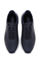 Men's Navy Blue Leather Printed Sneaker | Derimod