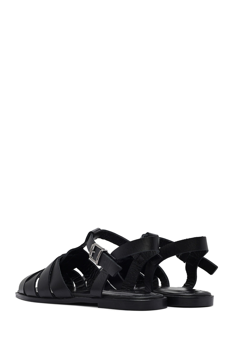 Women's Black Ankle Strap Leather Sandals