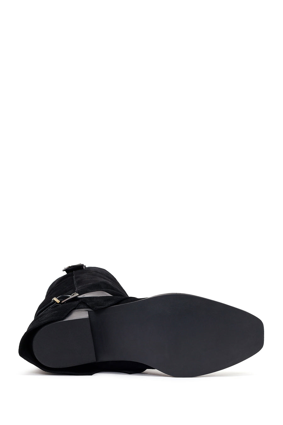 Woman Black Thick-Heeled Suede Leather Cowboy Boots