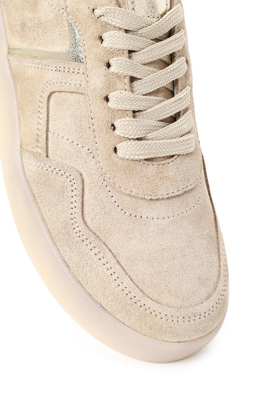 Woman Beige Lace-Up Suede Leather Sneaker