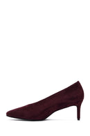Women Burgundy Short Thin Heeled Suede Leather Stiletto | Derimod