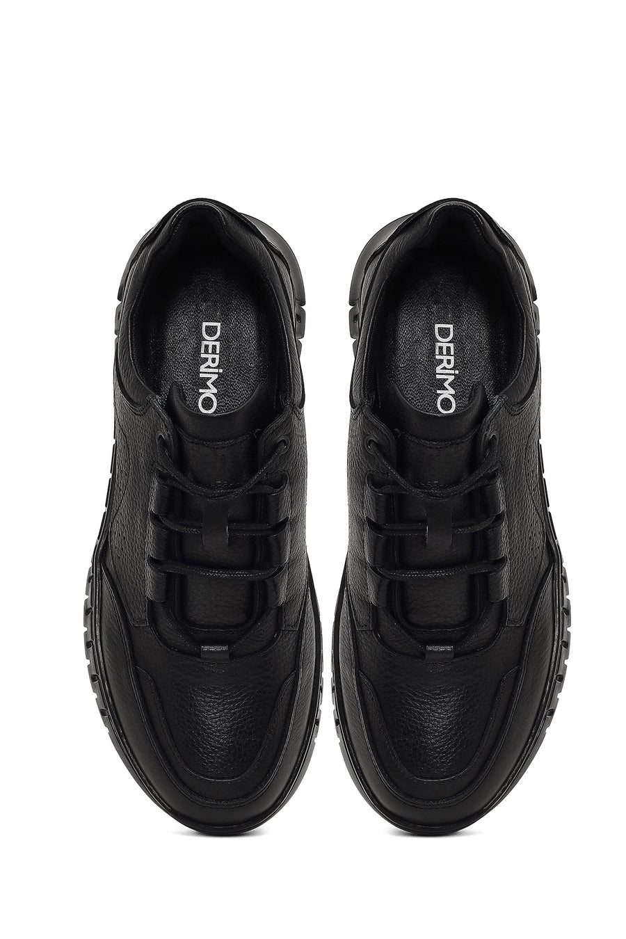 Men's Black Lace-Up Thick-Soled Leather Casual Sneaker
