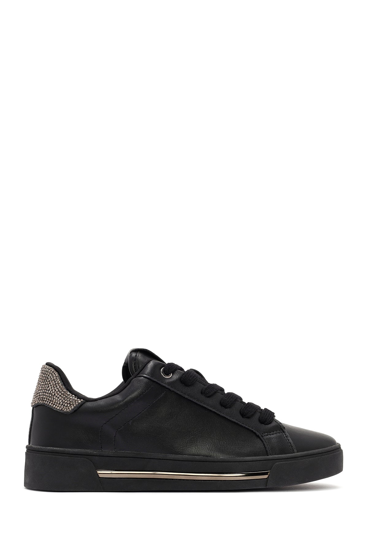 Women's Black Lace-Up Stone Detailed Leather Sneakers 24WFD430318 | Derimod