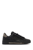 Women's Black Lace-Up Stone Detailed Leather Sneakers | Derimod