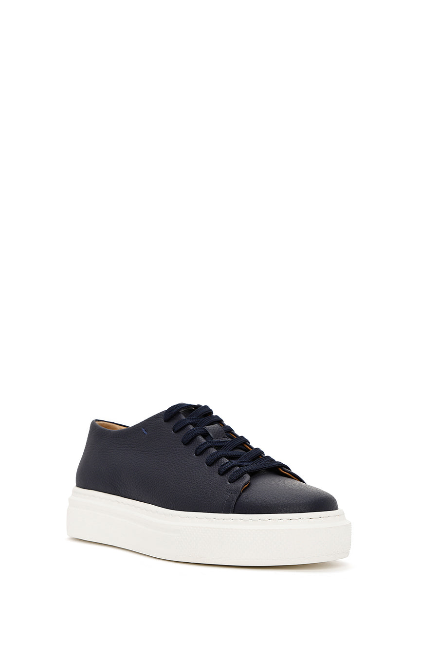Men's Navy Blue Lace-up Thick-Sole Leather Sneaker