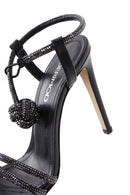 Women's Black Stone Thin Heel Sandals | Derimod