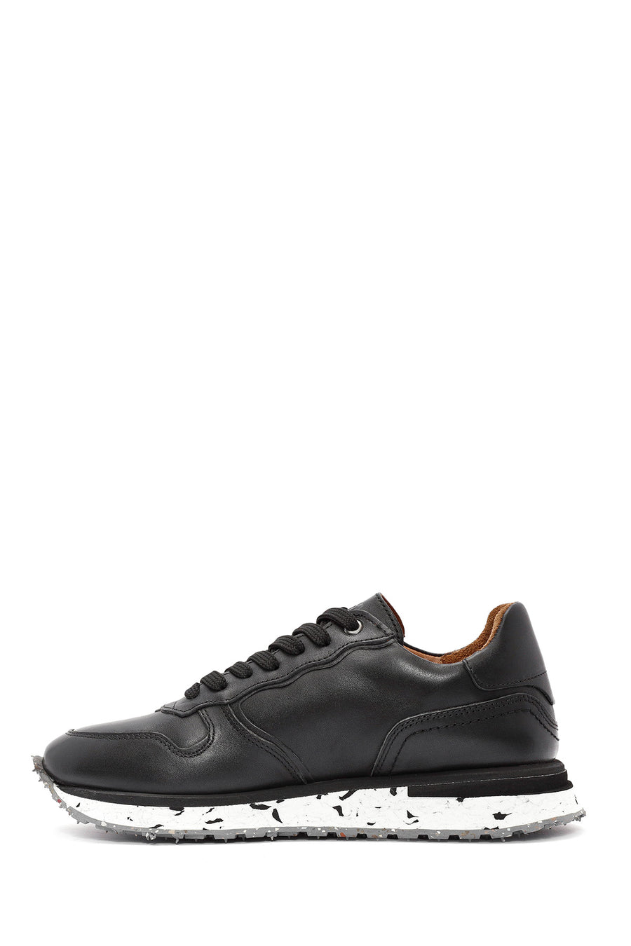 Erkek Siyah Bağcıklı Deri Casual Sneaker