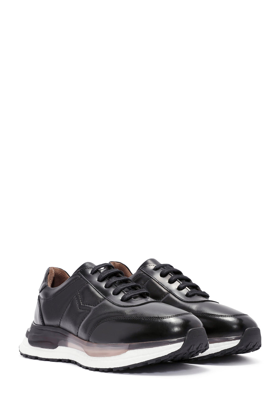 Men's Black Lace-up Leather Sneaker