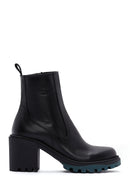 Women's Black Leather Zippered Heeled Boots | Derimod