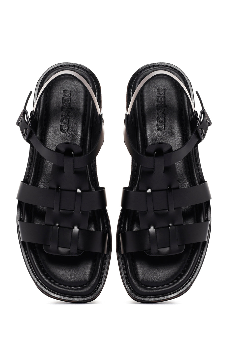Women's Black Ankle Strap Leather Comfort Sandals