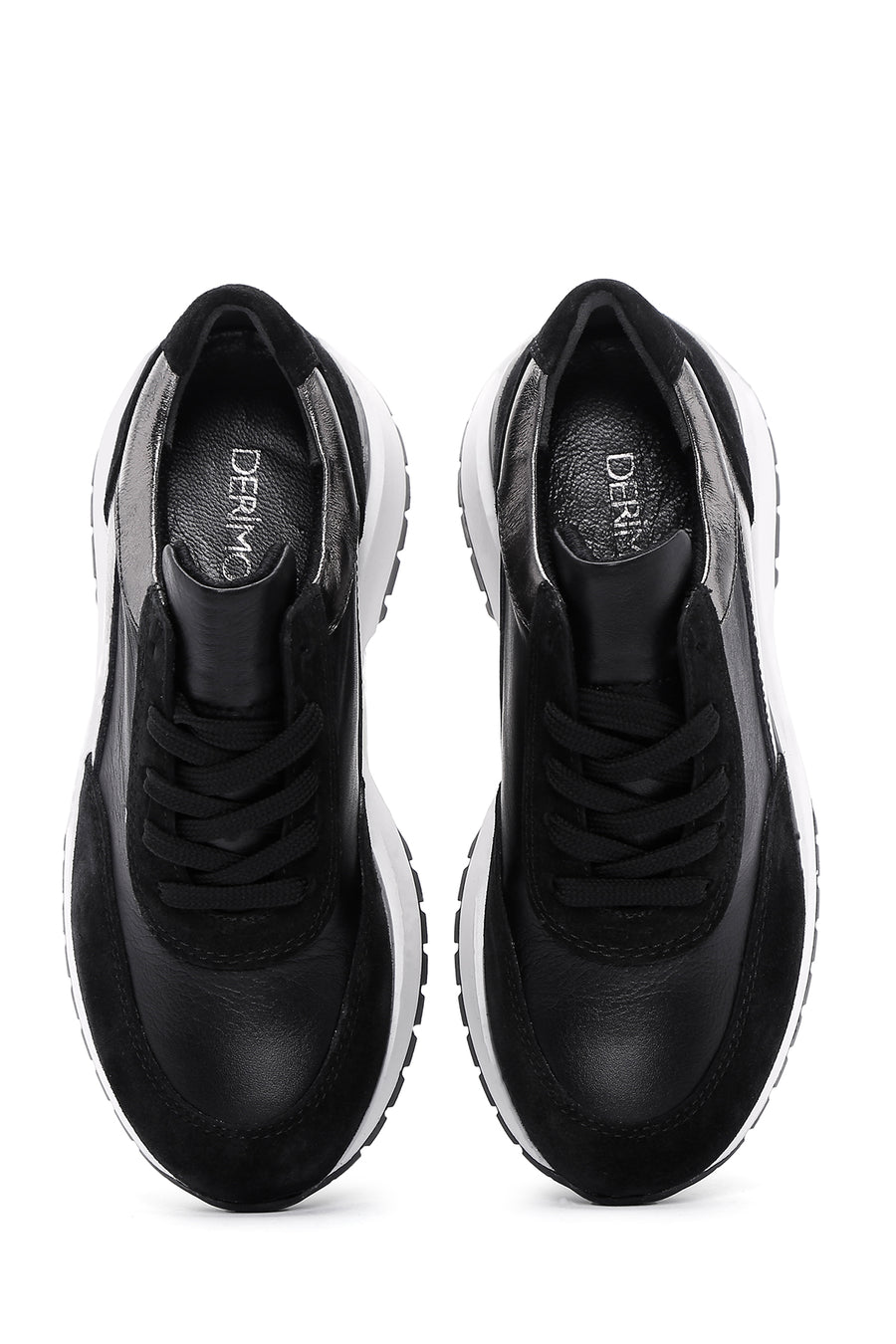 Kadın Siyah Deri Süet Detaylı Sneaker