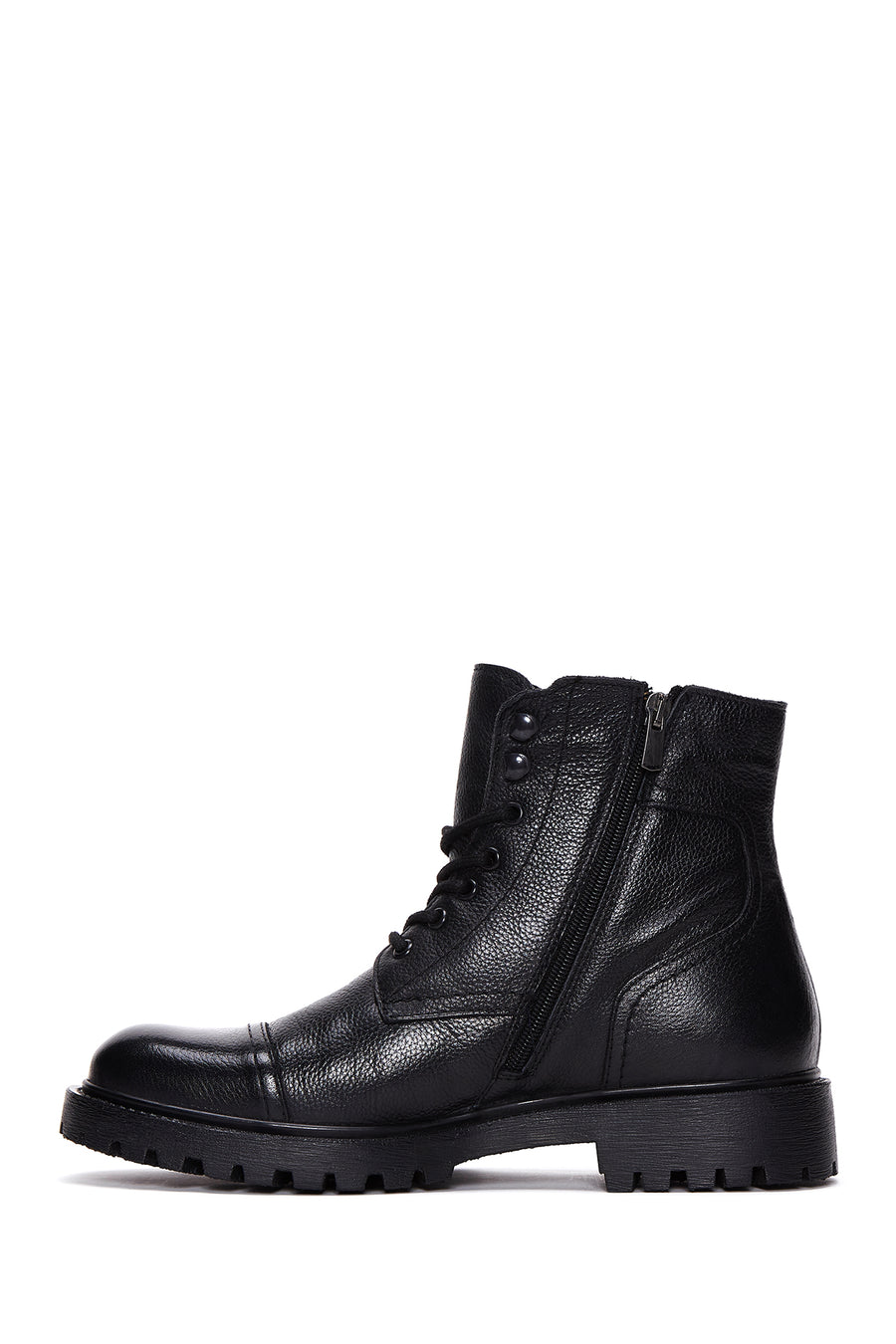 Men's Black Zippered Leather Casual Boots