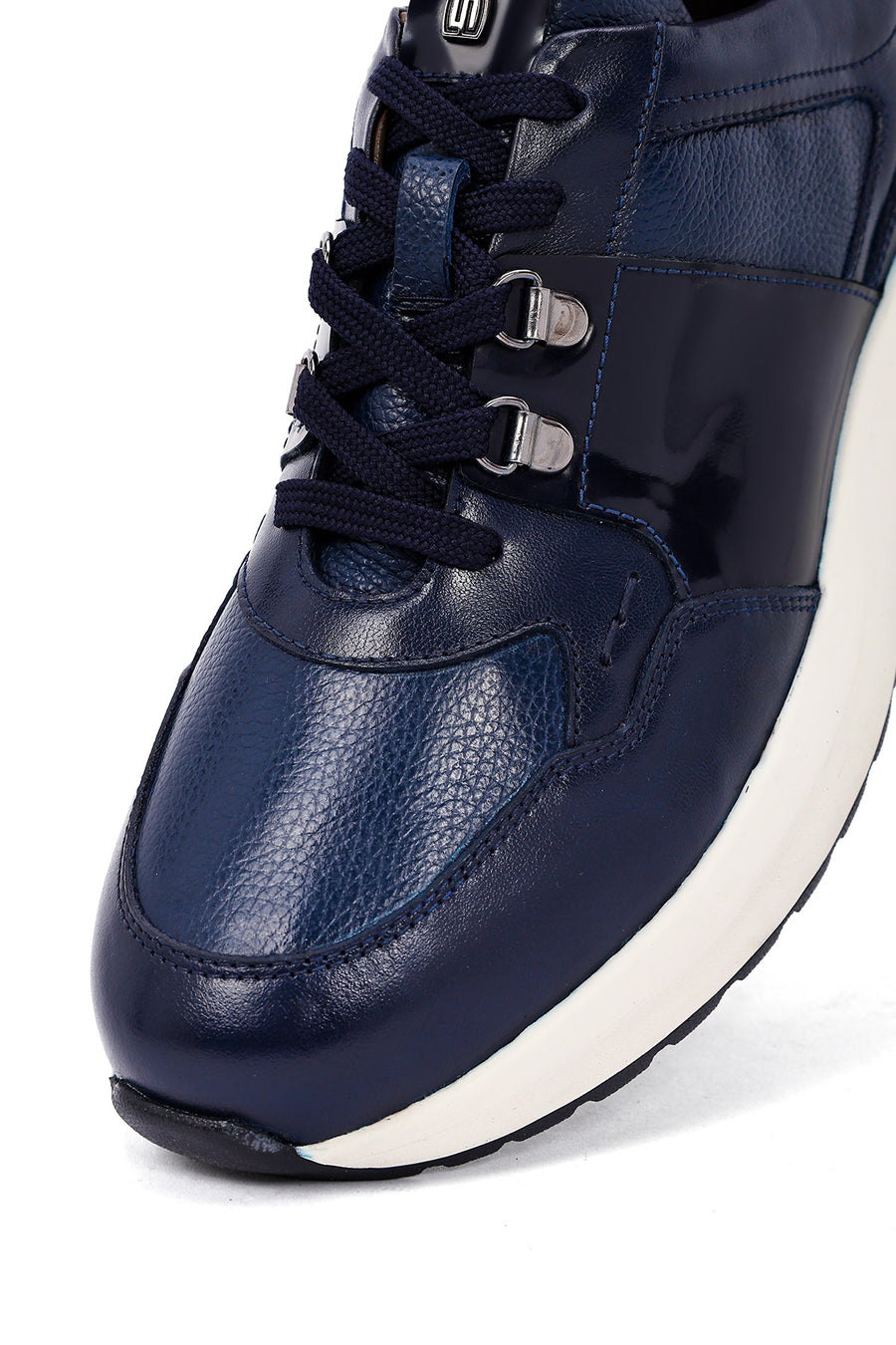 Erkek Lacivert Bağcıklı Kalın Tabanlı Deri Casual Sneaker