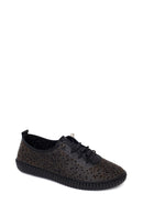 Woman Black Patterned Leather Comfort Shoes | Derimod