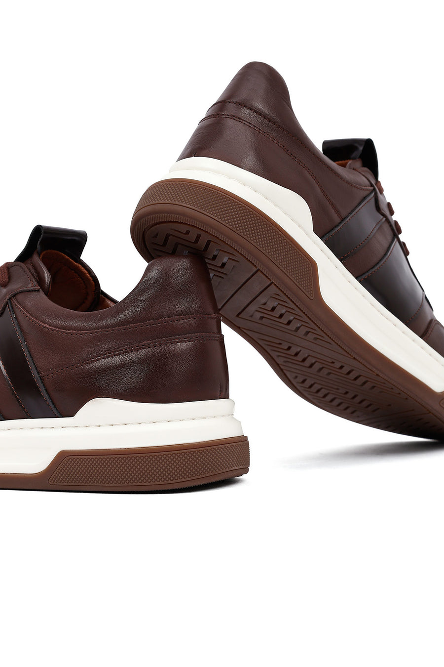 Erkek Kahverengi Bağcıklı Deri Sneaker