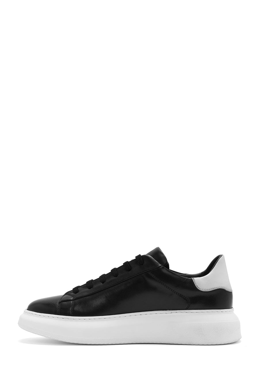 Erkek Siyah Bağcıklı Kalın Tabanlı Deri Sneaker