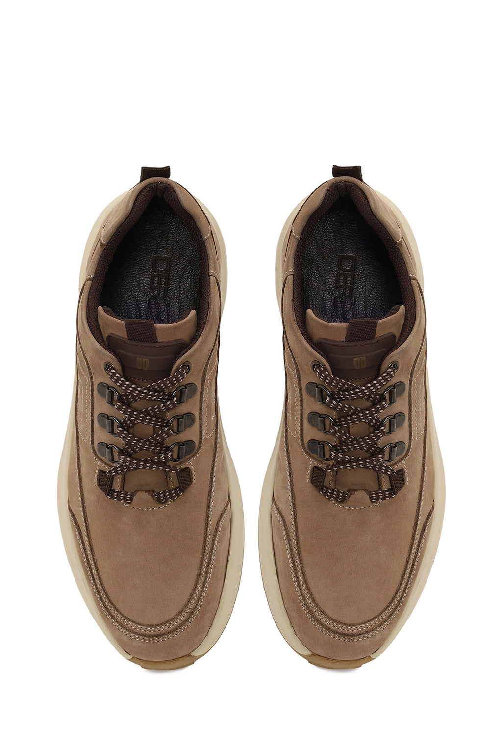 Erkek Vizon Bağcıklı Kalın Tabanlı Nubuk Deri Casual Sneaker