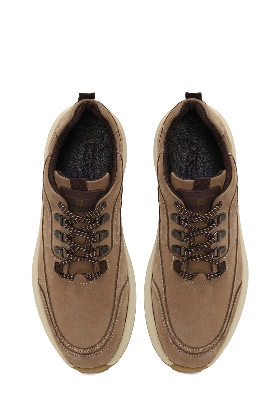 Erkek Vizon Bağcıklı Kalın Tabanlı Nubuk Deri Casual Sneaker