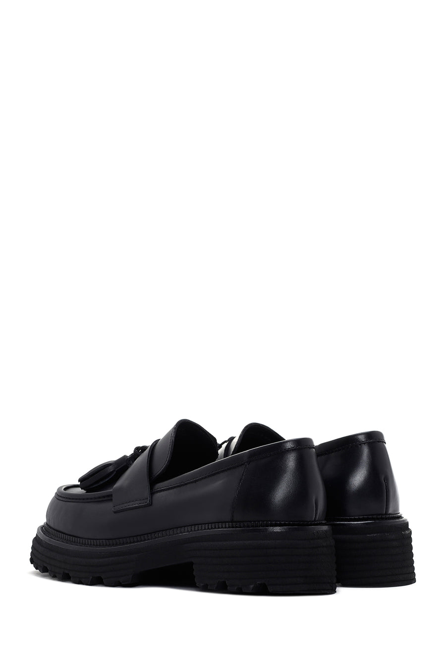 Women's Black Thick Soled Tasseled Casual Leather Loafer