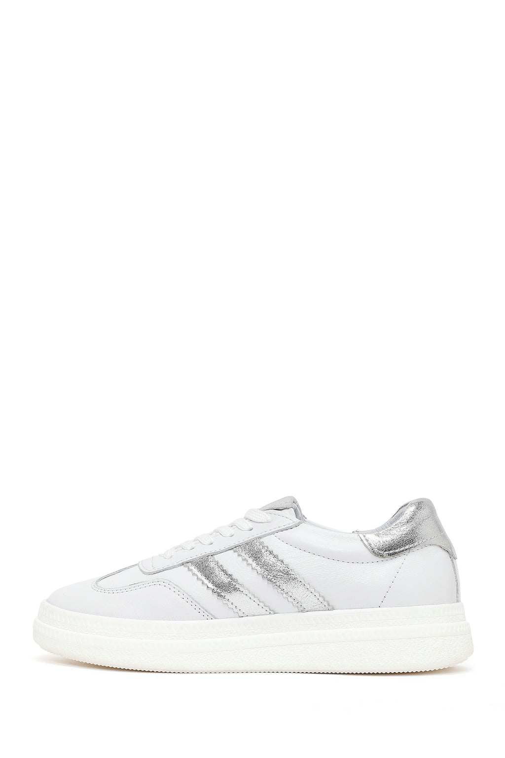 Kadın Beyaz Bağcıklı Deri Sneaker