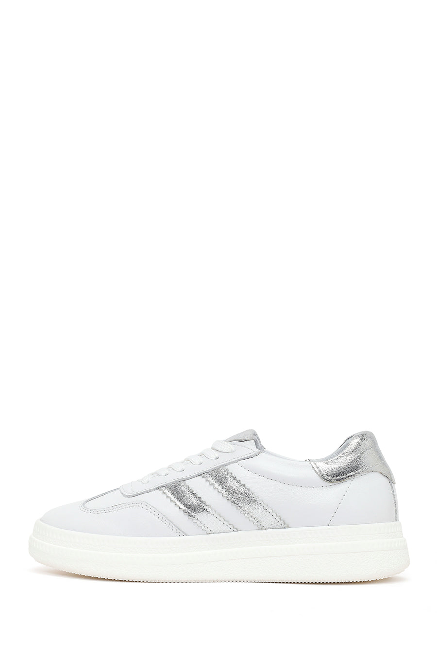 Woman White Lace-Up Leather Sneaker