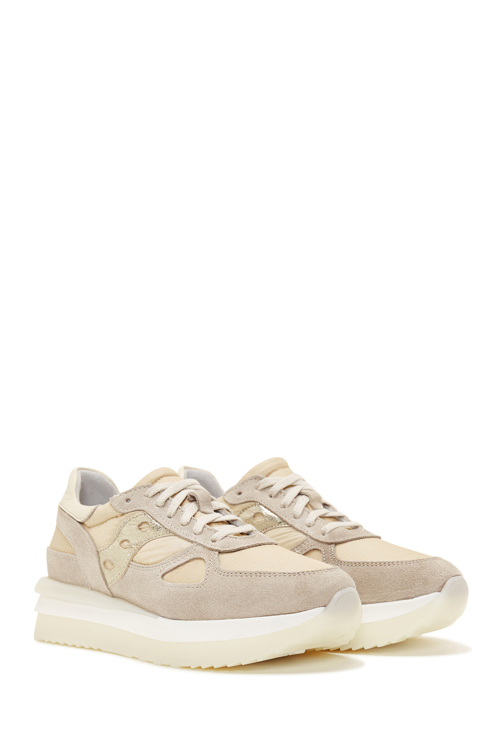 Kadın Bej Deri Kalın Tabanlı Sneaker