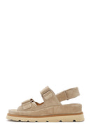 Women's Beige Double Strap Suede Leather Sandals | Derimod