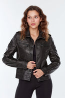 Benefit Women's Black Leather Jacket | Derimod