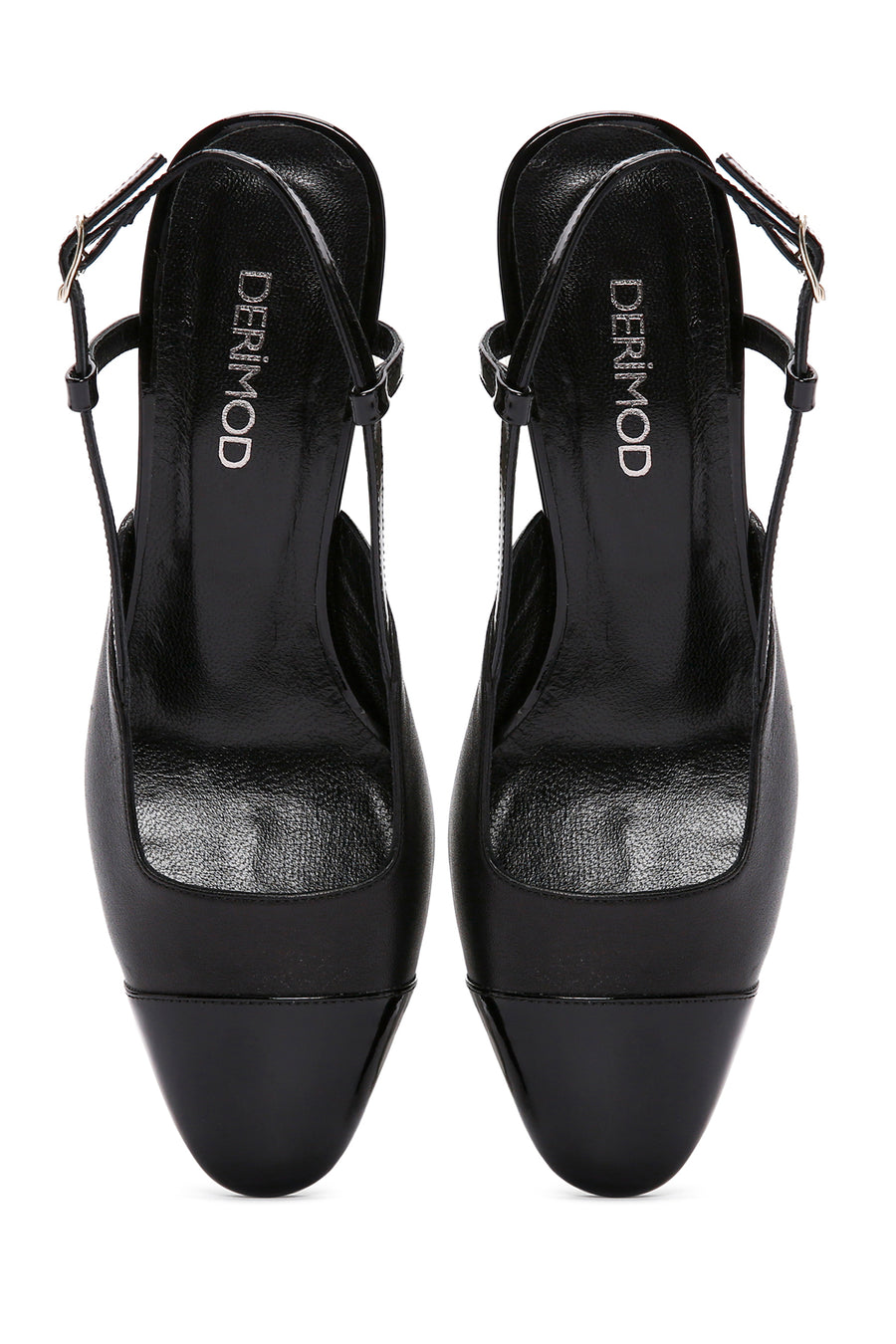 Women's Black Open-Back Heeled Leather Shoes