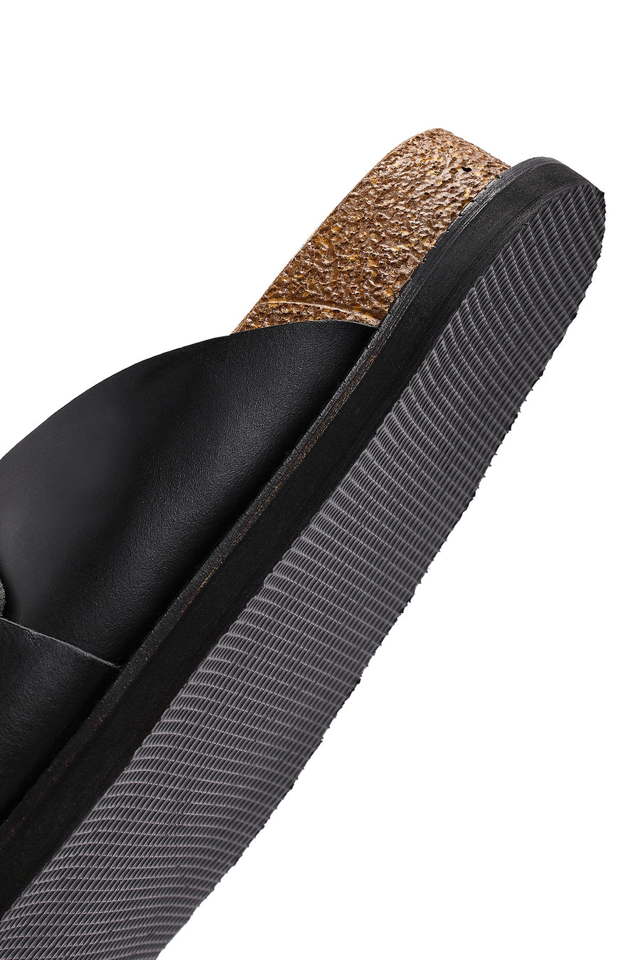 Women's Black Strappy Leather Slippers