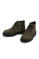 Men's Khaki Zippered Suede Leather Boots | Derimod