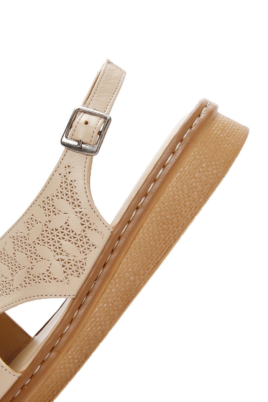 Women's Beige Ankle Strap Leather Sandals
