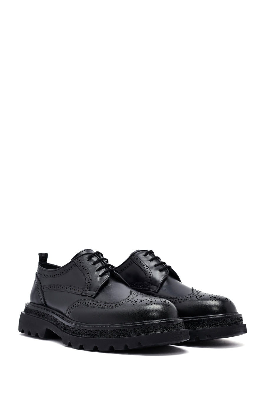 Male Black Lace-Up Thick-Soled Leather Casual Shoes