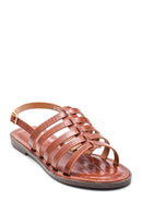 Women's Tan Crocodile Flat Sandals | Derimod