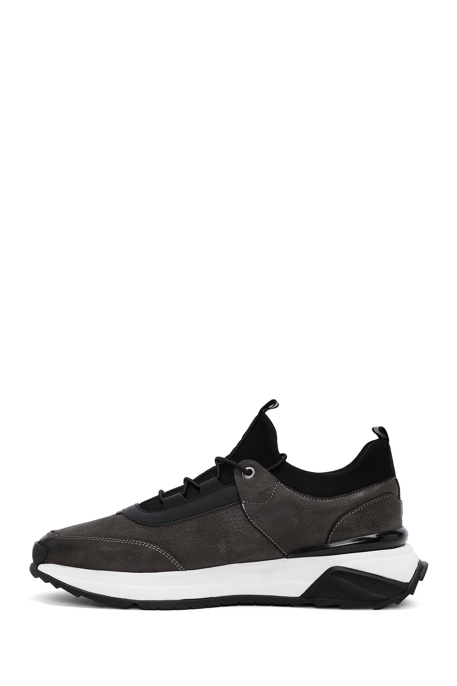 Erkek Gri Bağcıklı Nubuk Deri Casual Sneaker