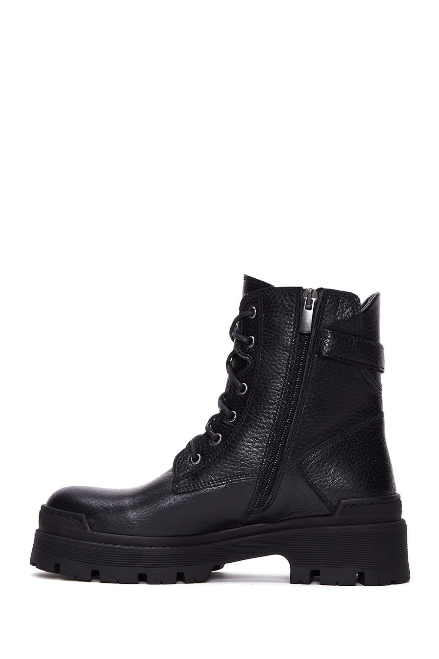 Women's Black Leather Thick Soled Boots