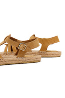 Women's Camel Suede Leather Espadrille Sandals with Ankle Buckle | Derimod
