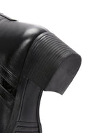 Women's Black Zippered Thick Heeled Leather Boots | Derimod