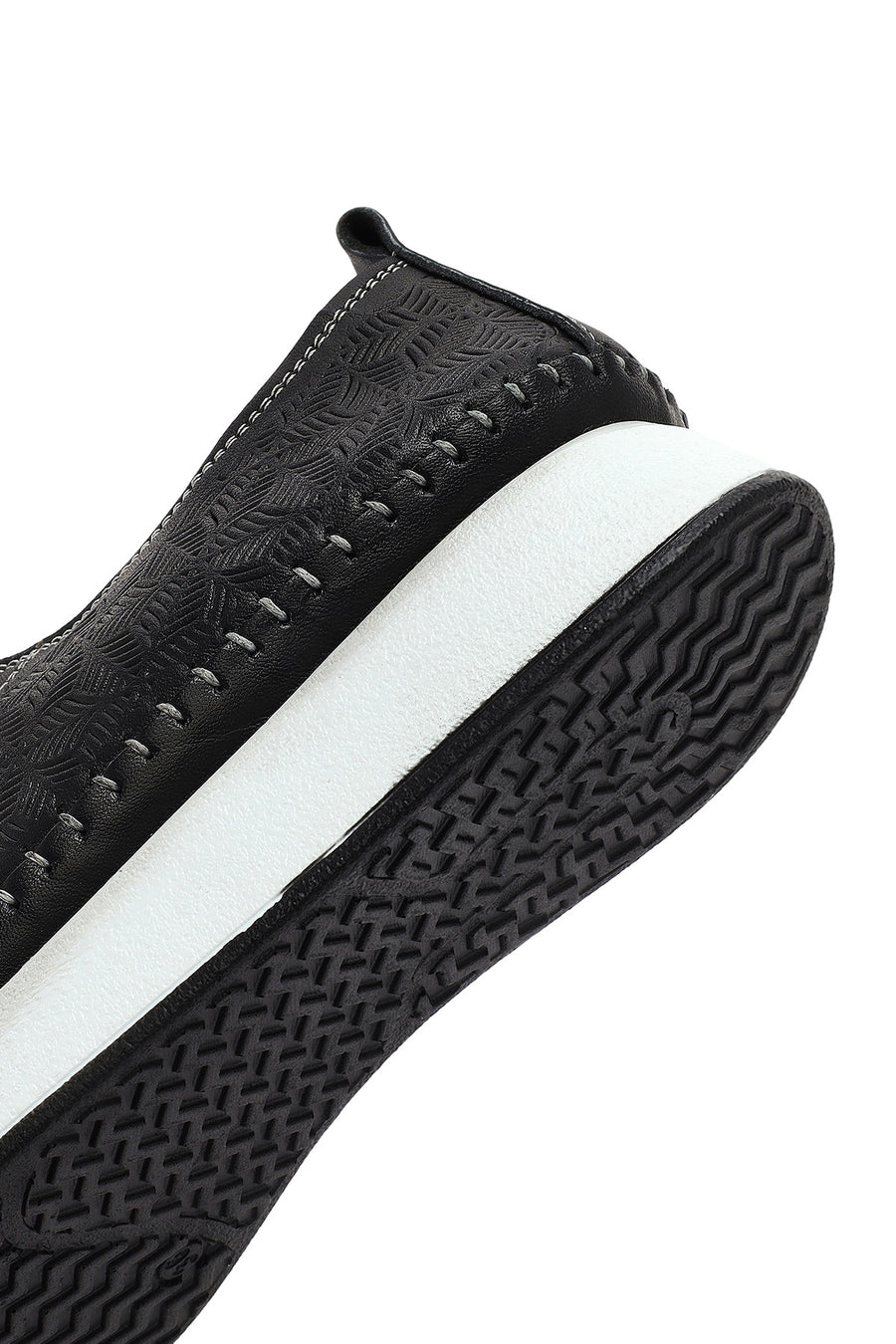 Women's Black Thick-Soled Patterned Leather Comfort Shoes