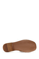 Women's Tan Patterned Leather Slippers | Derimod